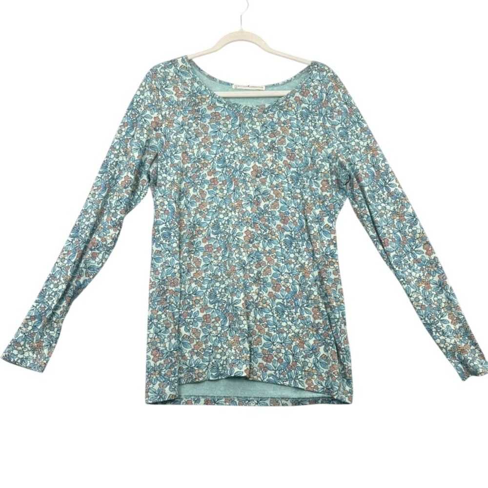 Peruvian Connection Floral Long Sleeve Top Women L Pima Cotton Cottagecore Boho